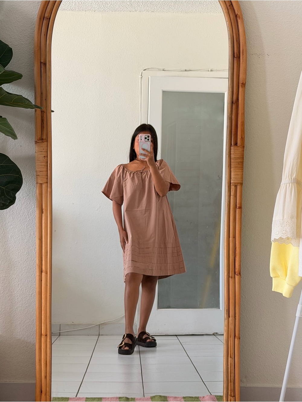 Madewell Dusty Rose Short Puff-Sleeve Shift Dress